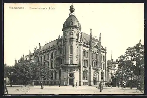 AK Hannover, Hannoversche Bank mit Strassenpartie