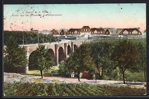 AK Essen /Ruhr, Mühlbachtal-Brücke zum Margaretenhof mit Häuserpanorama