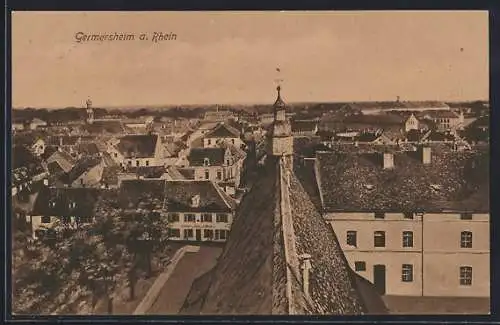 AK Germersheim, Teilansicht mit Gasthaus Krone aus der Vogelperspektive