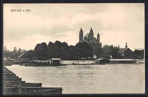 AK Speyer am Rhein, Ortspanorama mit Dom vom Rhein aus