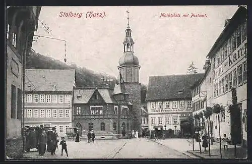 AK Stolberg /Harz, Marktplatz mit Postamt