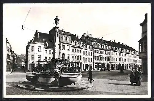 AK St. Johann / Saarbrücken, Marktstrasse mit Brunnen