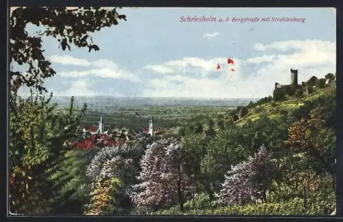 AK Schriesheim /Bergstrasse, Ortsansicht mit Strahlenburg