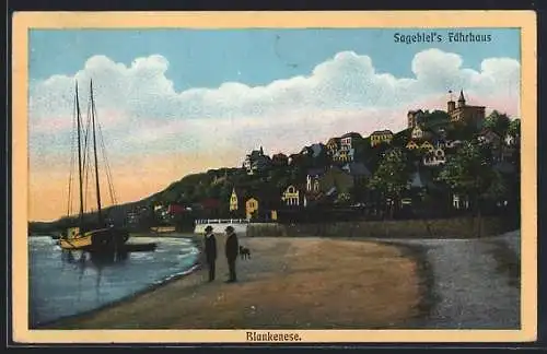 AK Hamburg-Blankenese, Strand mit Ortsblick und Gaststätte Sagebiels Fährhaus