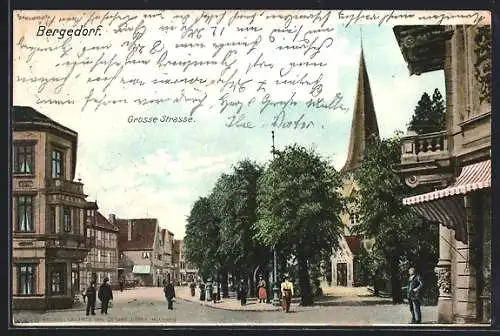 AK Hamburg-Bergedorf, Partie in der Grossen Strasse mit Blick auf Kirche