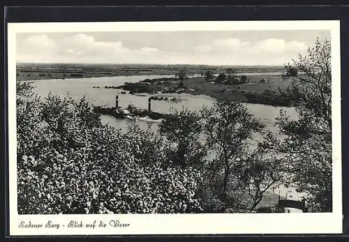 AK Achim / Verden, Restaurant zum Badener Berg H. Pape, Blick auf die Weser