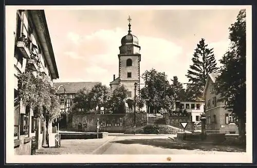 AK Reichenbach im Odenwald, Strassenpartie mit Kirche