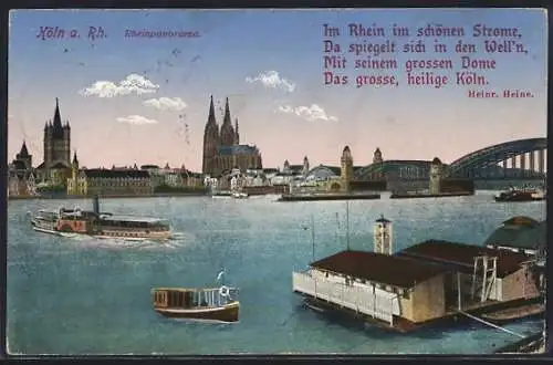 AK Köln a. Rh., Rheinpanorama mit Dom