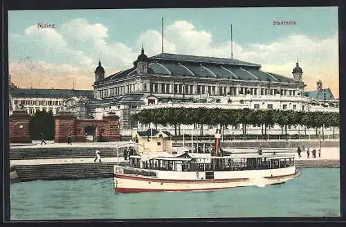 AK Mainz, Stadthalle mit Dampfer Prinzessin Elisabeth