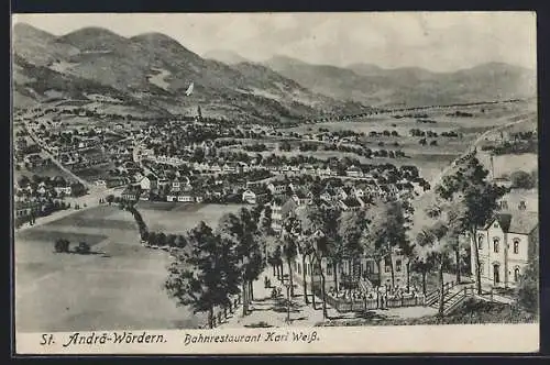 AK St. Andrä-Wördern, Blick auf das Bahnrestaurant Karl Weiss