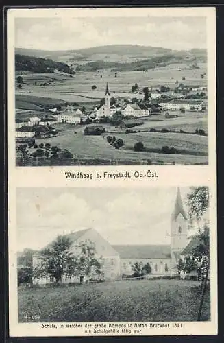 AK Windhaag b. Freystadt, Partie an der Schule, Ortsansicht