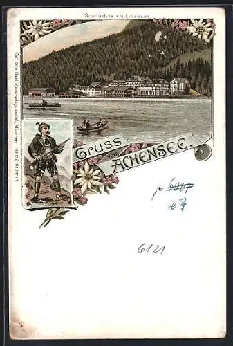 Lithographie Scholastika, Ortsansicht am Achensee