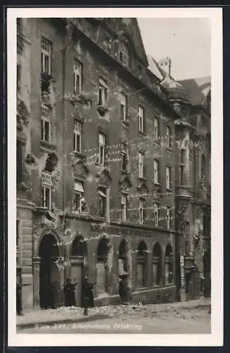 AK Wien-Ottakring, Februaraufstand 1934, das zerschossene Arbeiterheim