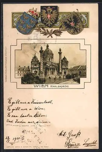 Lithographie Wien, Blick auf die Karlskirche