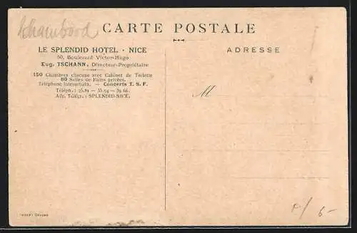 AK Nice, Hotel Splendid Palace, 50 Boulevard Victor-Hugo