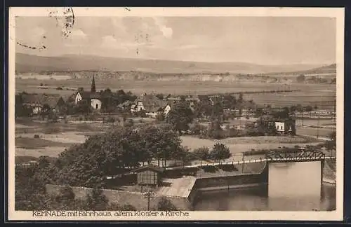 AK Kemnade / Weser, Ortsansicht mit Fährhaus, altem Kloster und Kirche