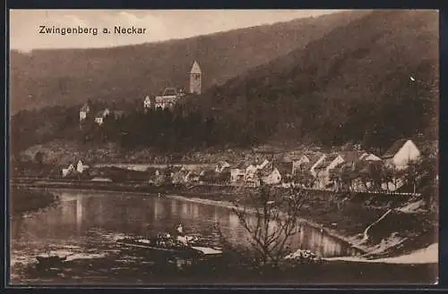 AK Zwingenberg a. Neckar, Ortsansicht mit Flusspartie