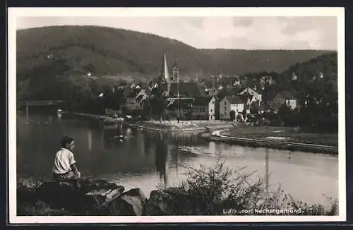 AK Neckargemünd, Ortsansicht mit Flusspartie