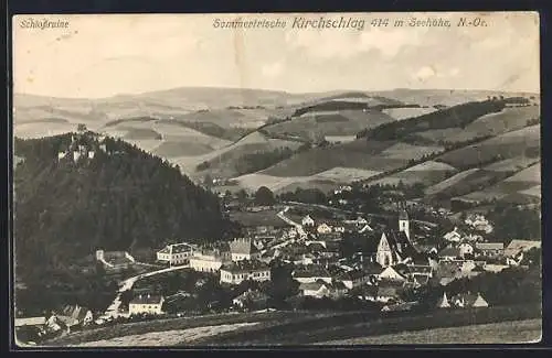 AK Kirchschlag, Ort und Schlossruine aus der Vogelschau