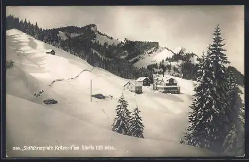 AK Urnäsch, Kurhaus Kräzerli mit Säntis im Winter