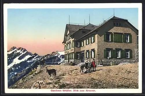 AK Schwende /AI, Gasthaus zum Schäfler, Blick zum Altmann, Ziegen