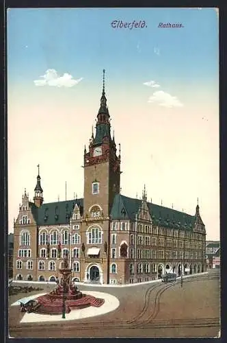 AK Elberfeld, Rathaus mit Strassenbahn