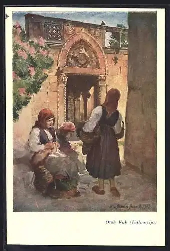 Künstler-AK Otok Rab, Frauen bei der Arbeit