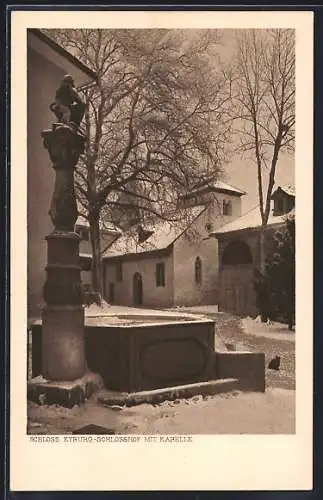 AK Kyburg, Schloss, Schlosshof mit Kapelle im Winter