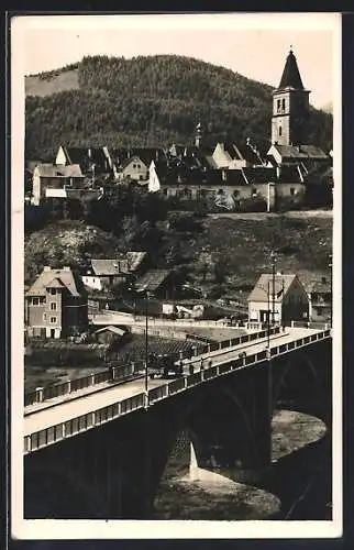 AK Judenburg, Blick von der Brücke zur Kirche