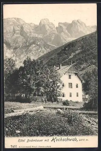 AK Thörl /Hochschwab, Hotel Bodenbauer mit Bergkulisse