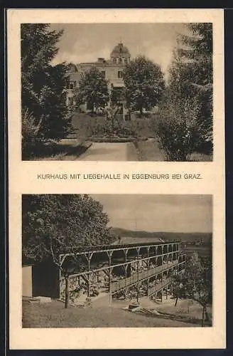 AK Eggenberg b. Graz, Ansichten v. Kurhaus mit Liegehalle