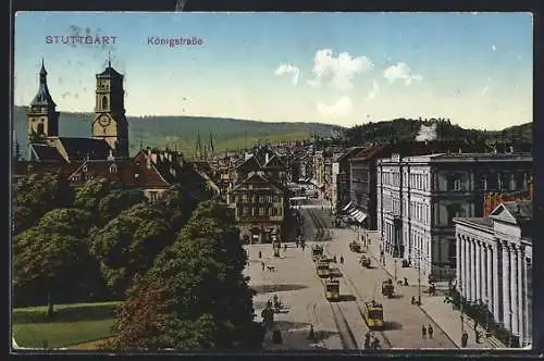 AK Stuttgart, Strassenbahnen in der Königstrasse