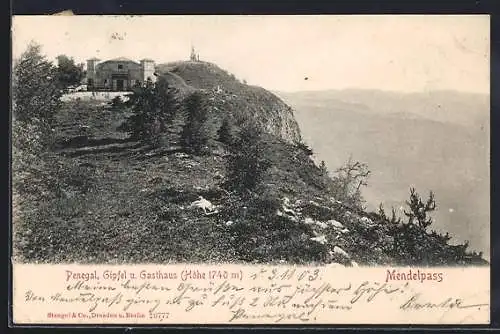 AK Penegal, Gipfel und Gasthaus am Mendelpass, um 1900