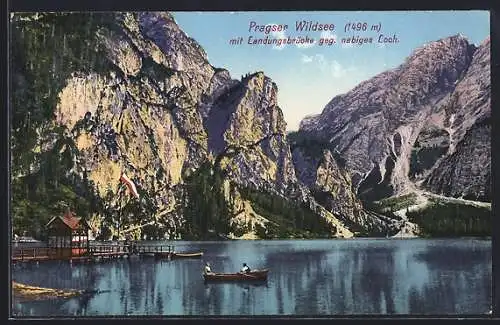 AK Prags, Pragser Wildsee, Blick über den See mit Landungsbrücke geg. nabiges Loch