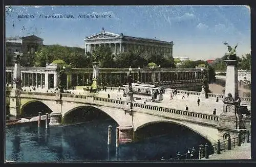 AK Berlin, Nationalgalerie, Friedrichsbrücke mit Strassenbahn