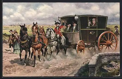 AK Eilfahrt mit der Postkutsche auf der Fahrt von Wien nach Brünn 1750