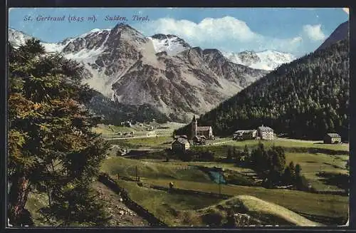 AK St. Gertraud in Sulden, Blick zum Ort