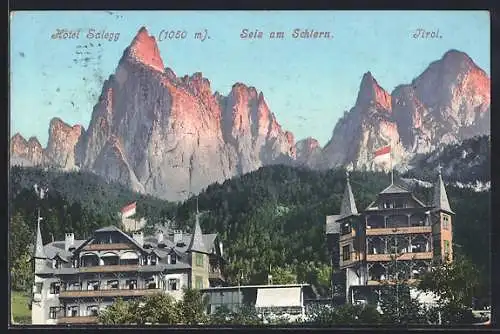 AK Seis am Schlern, Hotel Salegg mit Bergpanorama