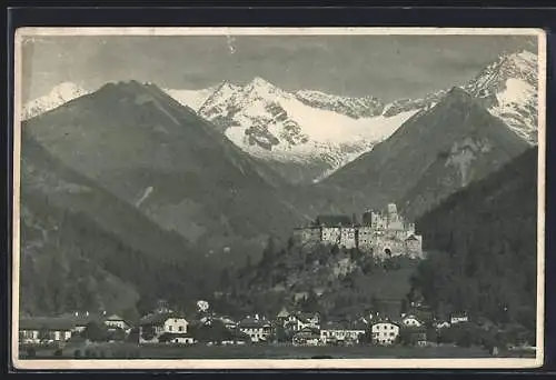 AK Sand in Taufers, Ortsansicht mit Burg und Gebirge