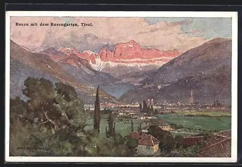 Künstler-AK Edward Harrison Compton: Bozen mit dem Rosengarten, Dolomiten