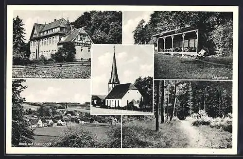 AK Achelriede, Kinderheim, Blick auf Bissendorf, Ev. Kirche, Liegehalle, Waldweg