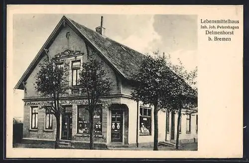 AK Delmenhorst b. Bremen, Blick auf Lebensmittelhaus von Joh. Petershagen