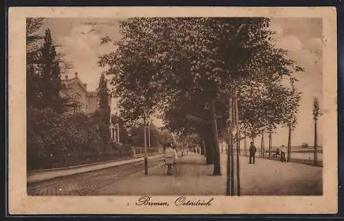 AK Bremen, Osterdeich-Strasse mit Passanten