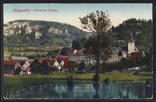 AK Muggendorf, Blick zum Ort vom Weiher aus