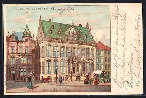 Lithographie Bremen, Ansicht vom Schütting zu Bremen