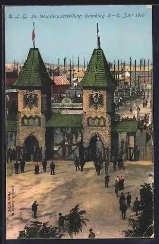 AK Hamburg, DLG Wanderausstellung 1910, Festgelände mit Portal aus der Vogelschau