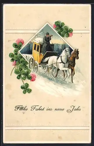 AK Frohe Fahrt ins neue Jahr, Postkutsche