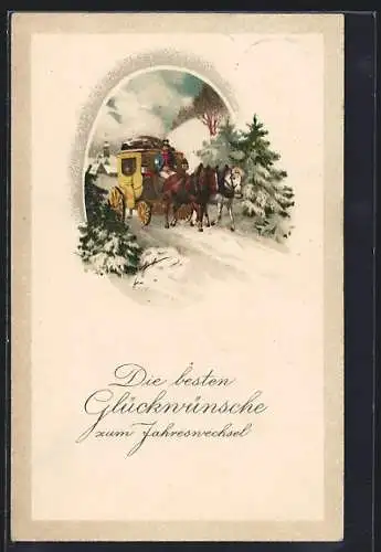 AK Postkutsche unterwegs durch den Schnee