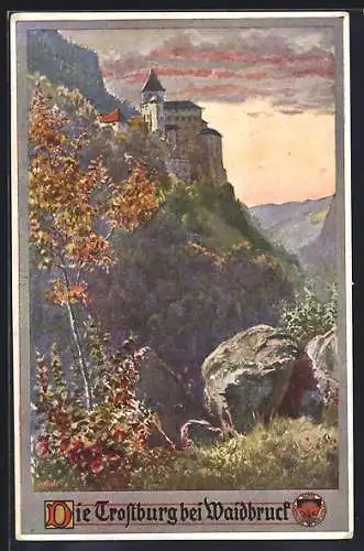 Künstler-AK E.F. Hofecker, Deutscher Schulverein Nr. 332: Weidbruck, Blick zur Trostburg