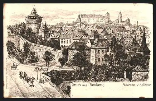 AK Nürnberg, Panorama vom Hallentor aus